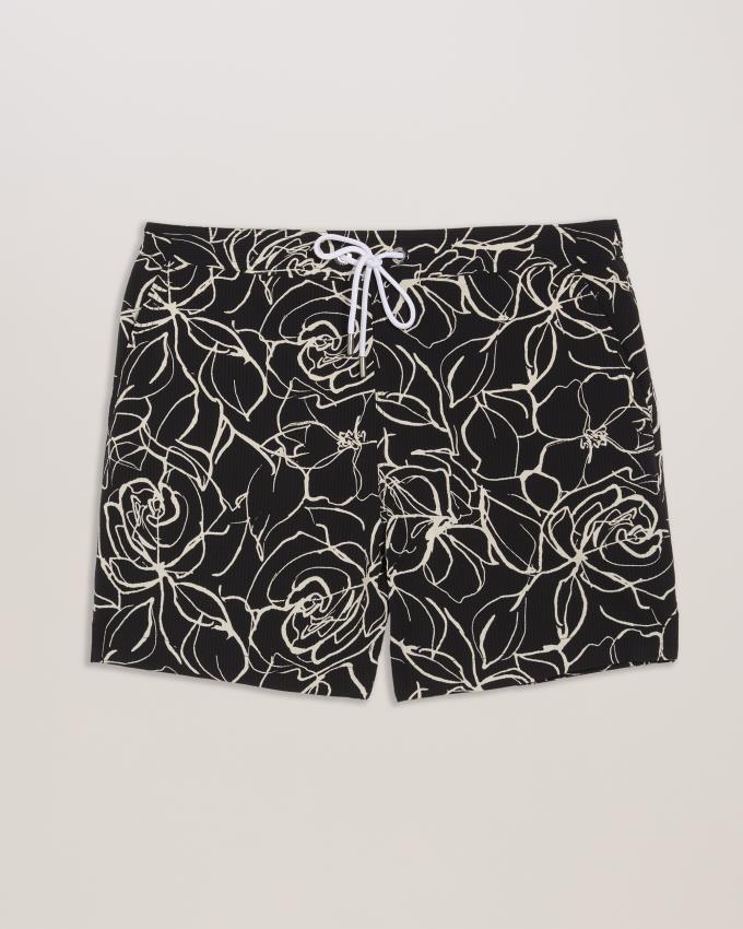 Short Ted Baker Floral Print Seersucker Swim Noir Homme | ERG-01537693